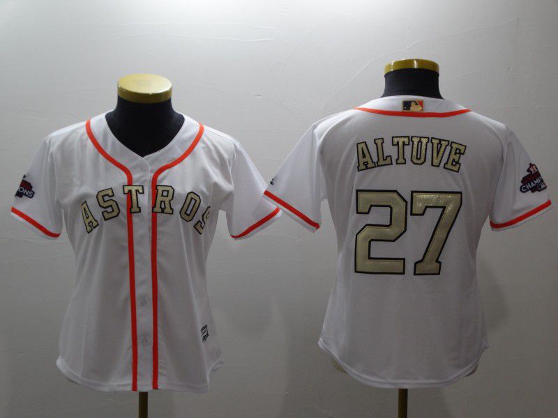 Women Houston Astros 27 Altuve White Gold version MLB Jerseys
